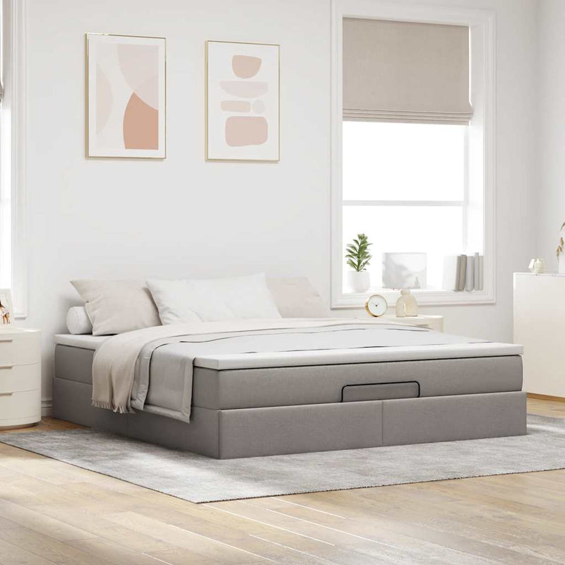 vidaXL oszmán ágykeret matraccal Taupe 180x200cm szövet