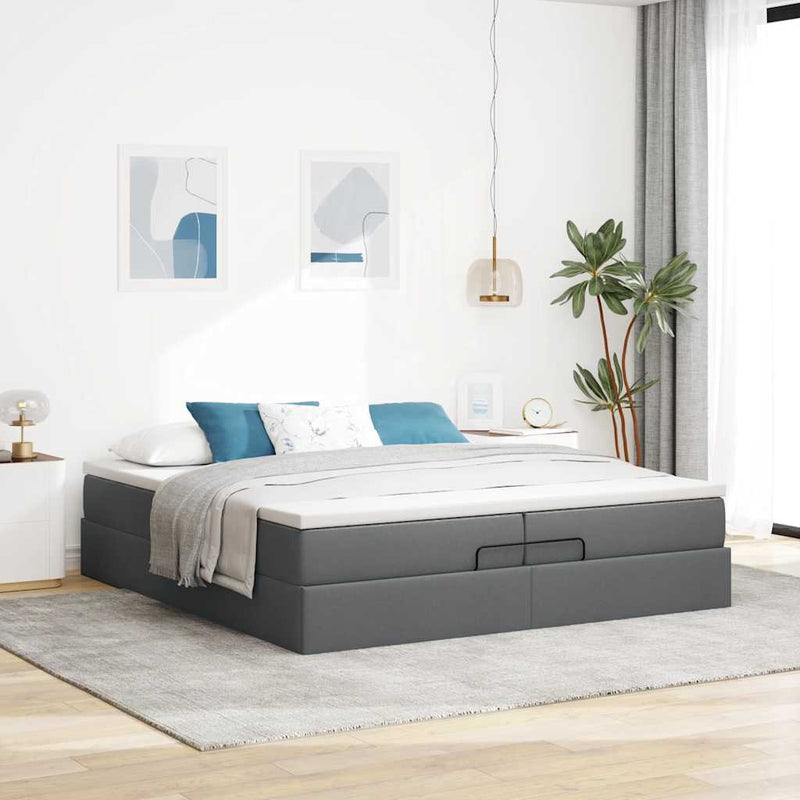 vidaXL Ottomán ágykeret matracokkal Sötét szürke 200x200cm szövet