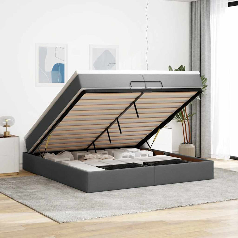 vidaXL Ottomán ágykeret matracokkal Sötét szürke 200x200cm szövet