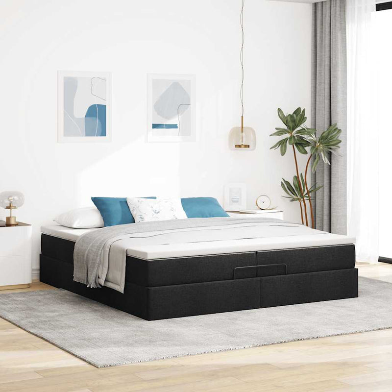 vidaXL oszmán ágykeret matracokkal Fekete 200x200cm szövet