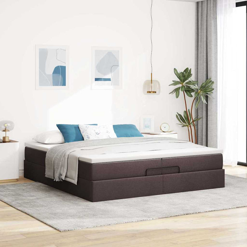 vidaXL Ottomán ágykeret matracokkal Sötétbarna 200x200cm szövet