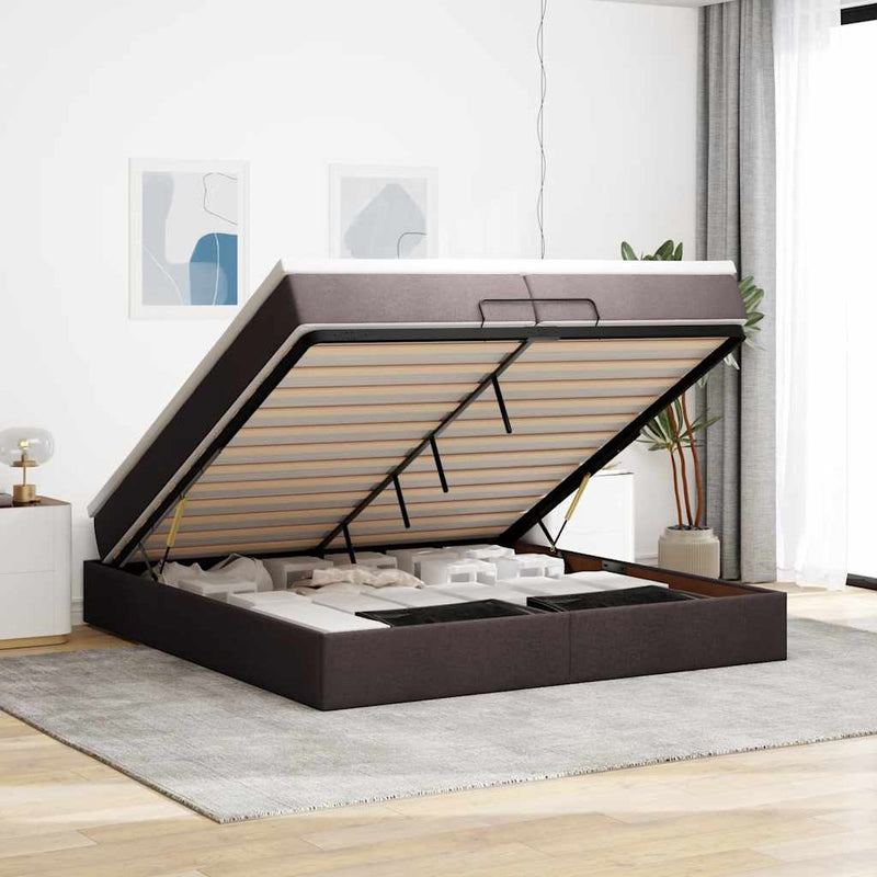 vidaXL Ottomán ágykeret matracokkal Sötétbarna 200x200cm szövet