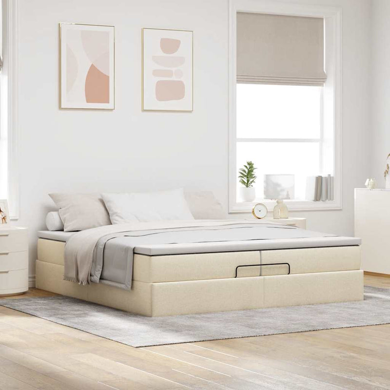 vidaXL oszmán ágykeret matracokkal krém 200x200cm szövet