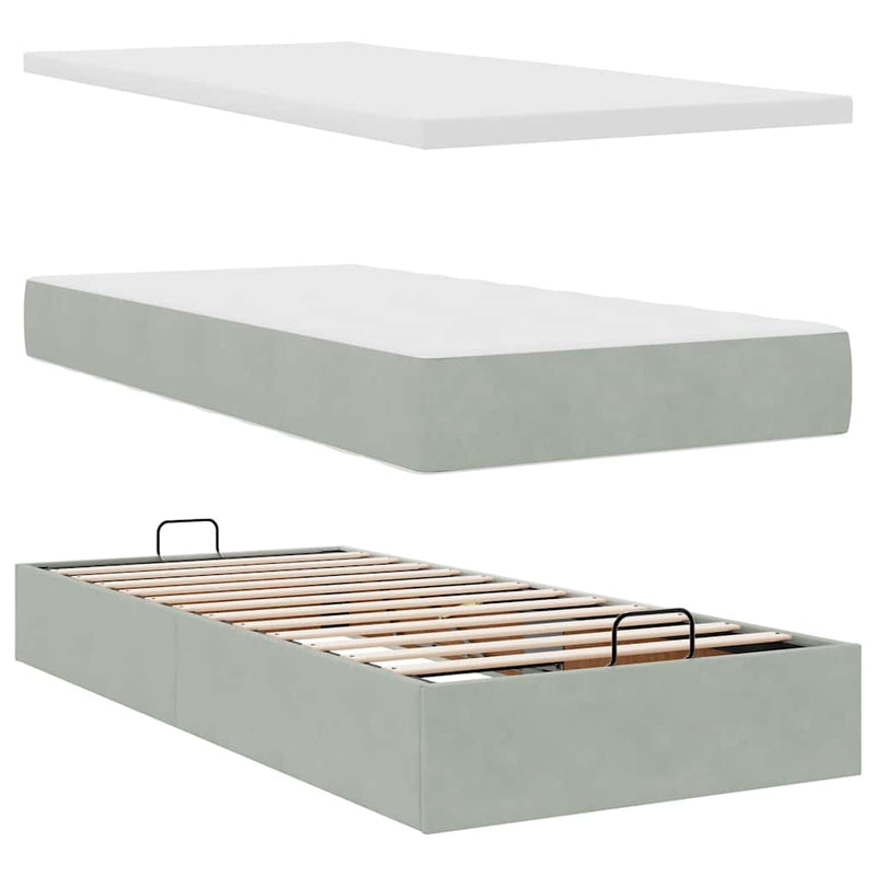 vidaXL Ottomán ágykeret matraccal világosszürke 80x200cm bársony