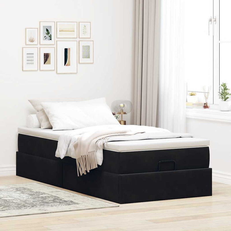 vidaXL Ottomán ágykeret matraccal fekete 80x200cm bársony