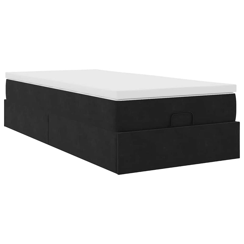 vidaXL Ottomán ágykeret matraccal fekete 80x200cm bársony