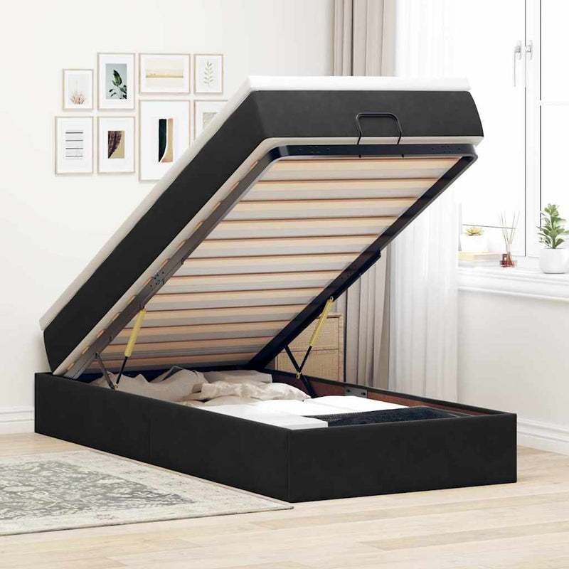 vidaXL Ottomán ágykeret matraccal fekete 80x200cm bársony