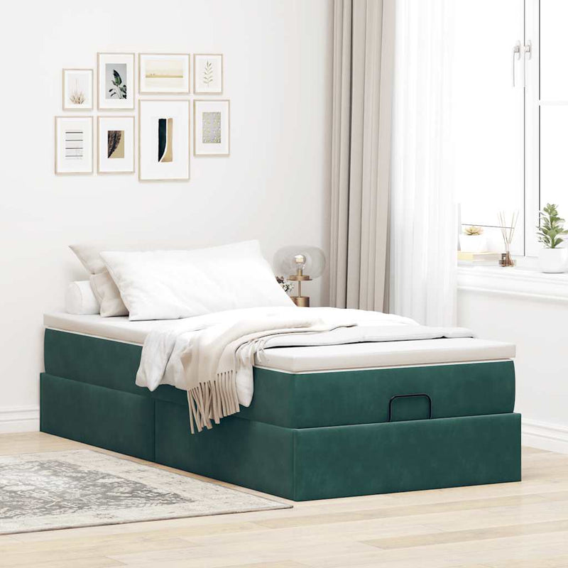 vidaXL Ottomán ágykeret matraccal sötétzöld 80x200cm bársony