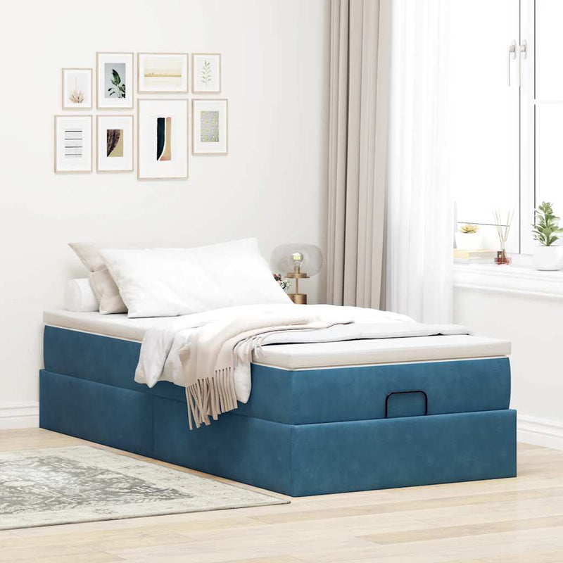vidaXL Ottomán ágykeret matraccal sötétkék 80x200cm bársony