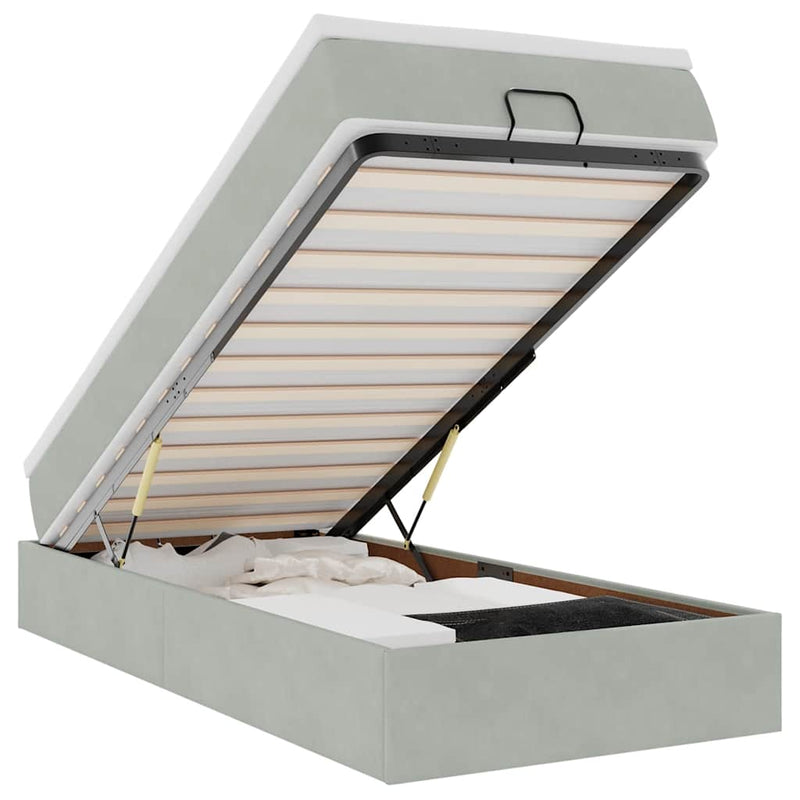 vidaXL Ottomán ágykeret matraccal Világosszürke 100x200cm bársony