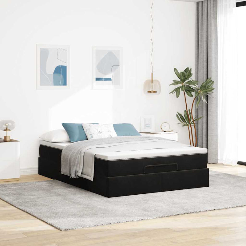 vidaXL Ottomán ágykeret matraccal fekete 140x200cm bársony