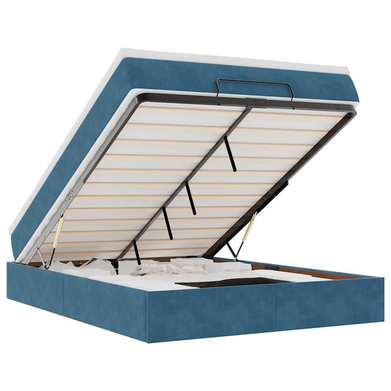 vidaXL Ottomán ágykeret matraccal sötétkék 140x200cm bársony