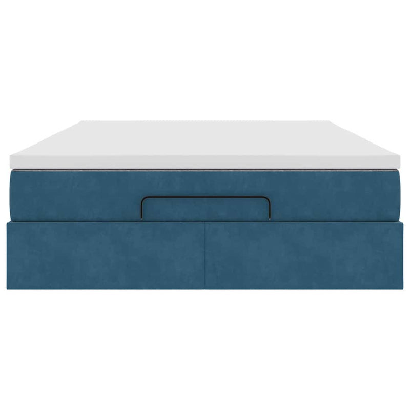 vidaXL Ottomán ágykeret matraccal sötétkék 140x200cm bársony