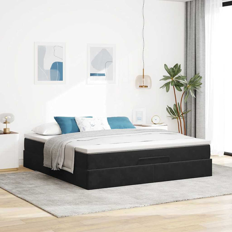 vidaXL Ottomán ágykeret matraccal fekete 180x200cm bársony