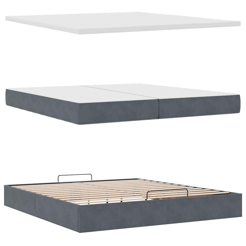 vidaXL Ottomán ágykeret matraccal Sötét szürke 200x200cm bársony