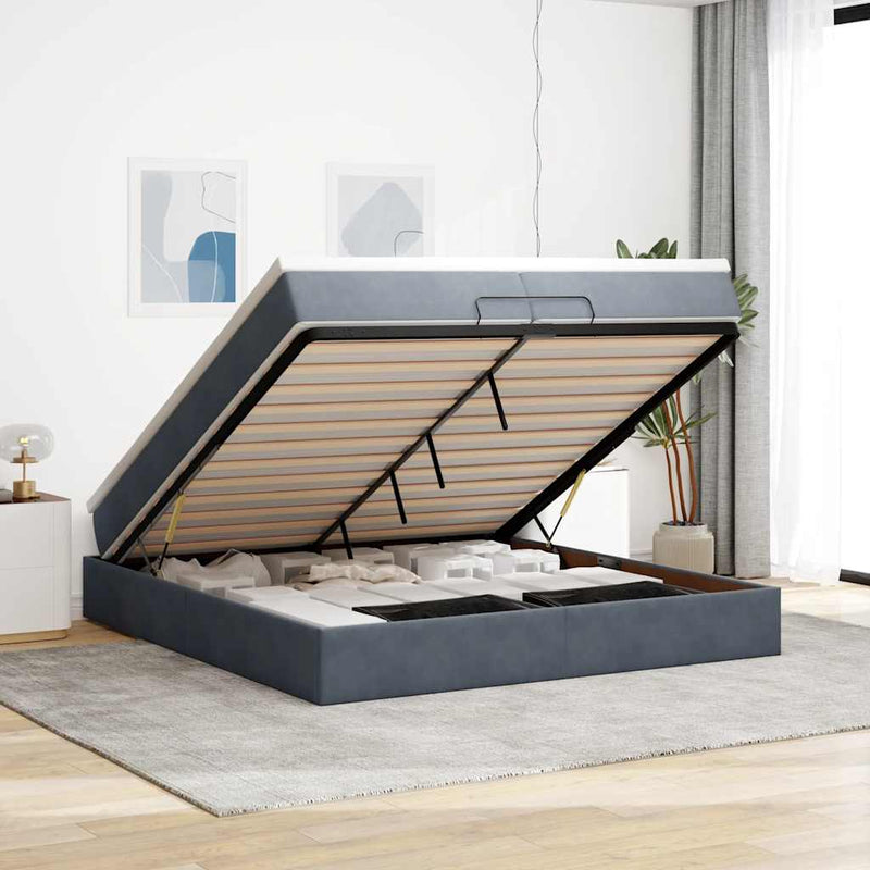 vidaXL Ottomán ágykeret matraccal Sötét szürke 200x200cm bársony