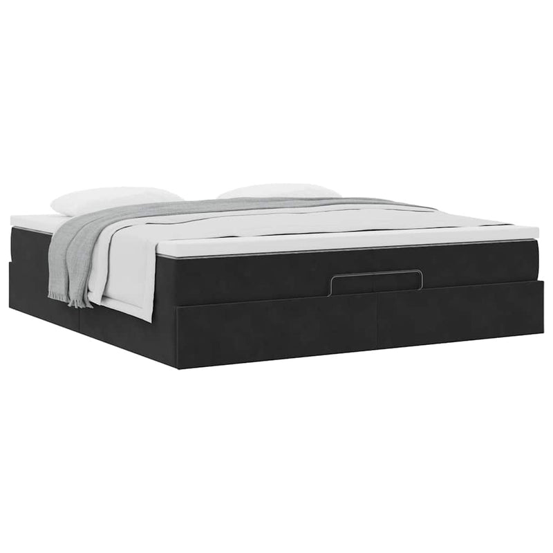 vidaXL Ottomán ágykeret matracokkal Fekete 200x200cm bársony