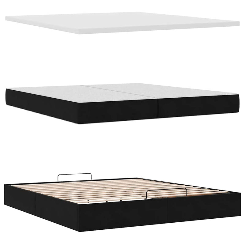 vidaXL Ottomán ágykeret matracokkal Fekete 200x200cm bársony