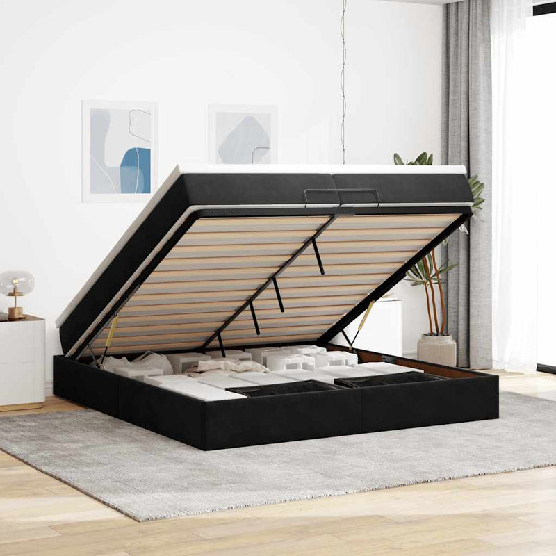 vidaXL Ottomán ágykeret matracokkal Fekete 200x200cm bársony