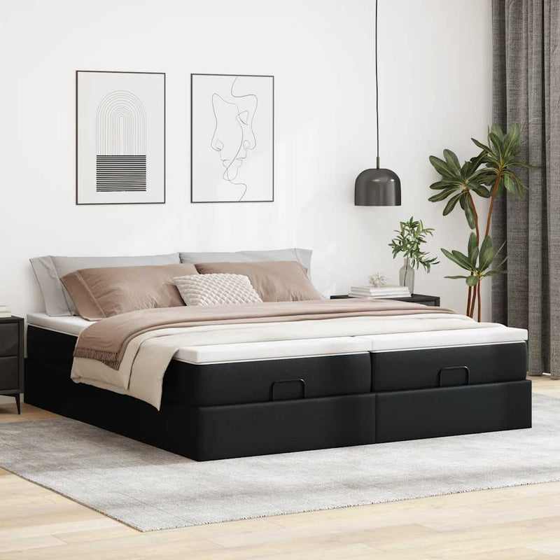 vidaXL Ottomán ágykeret matracokkal Fekete 160x200cm műbőr