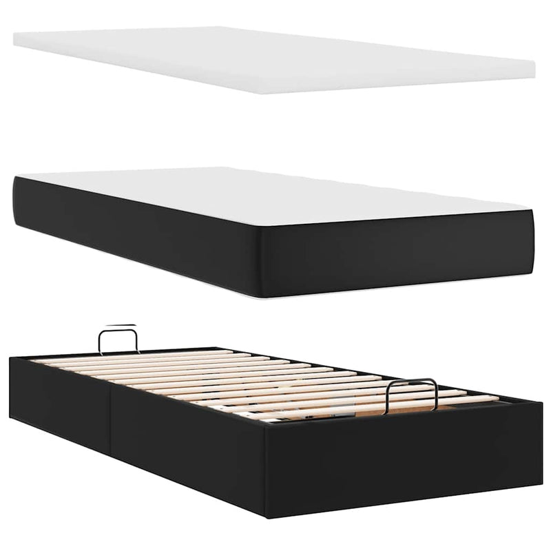 vidaXL Ottomán ágykeret matracokkal Fekete 160x200cm műbőr