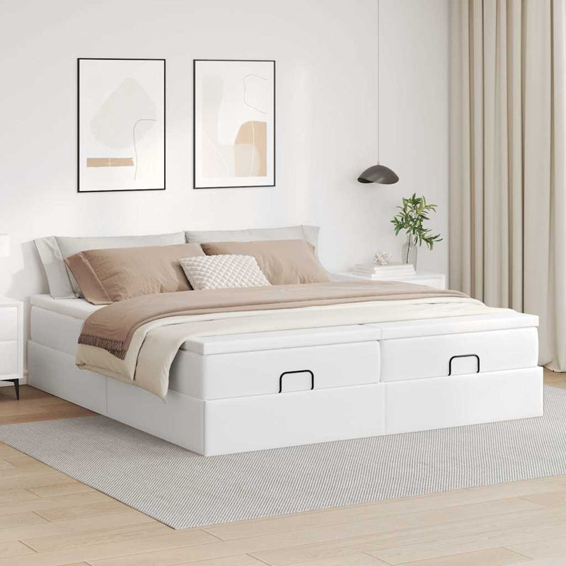 vidaXL Ottomán ágykeret matraccal Fehér 160x200cm műbőrrel