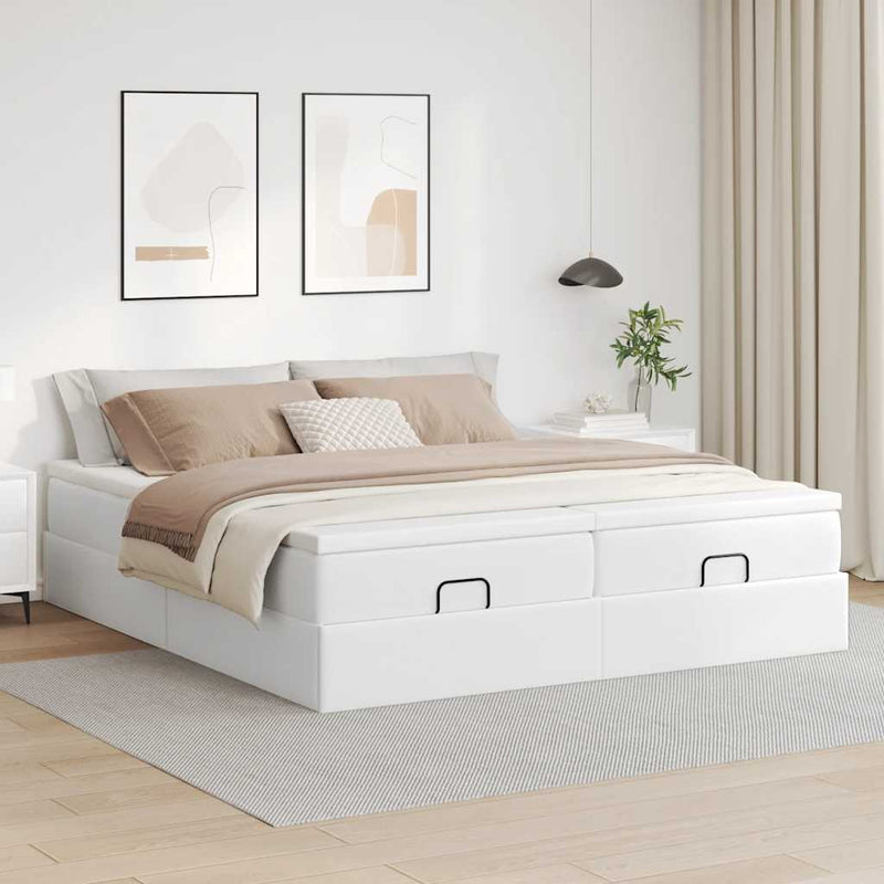 vidaXL Ottomán ágykeret matraccal Fehér 200x200cm műbőrrel
