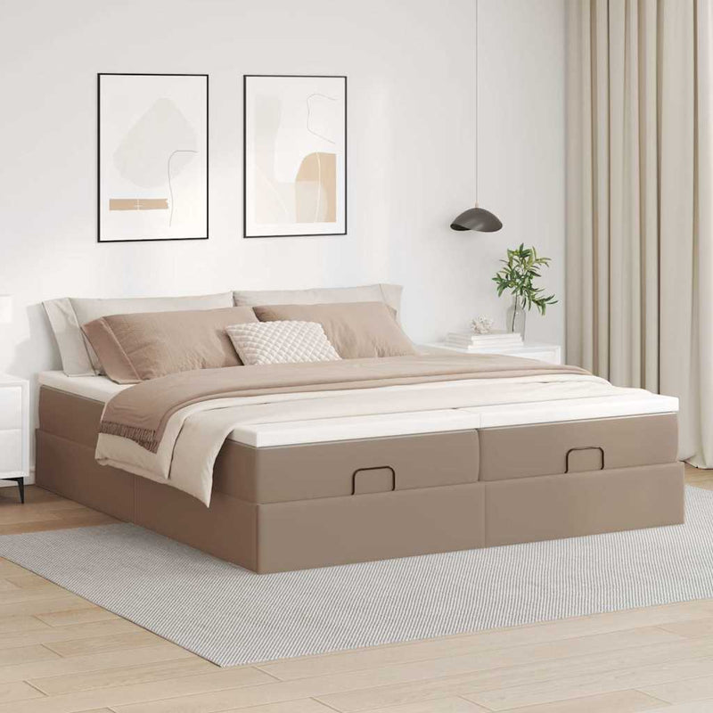 vidaXL Ottomán ágykeret matraccal Cappucino 200x200cm műbőrrel
