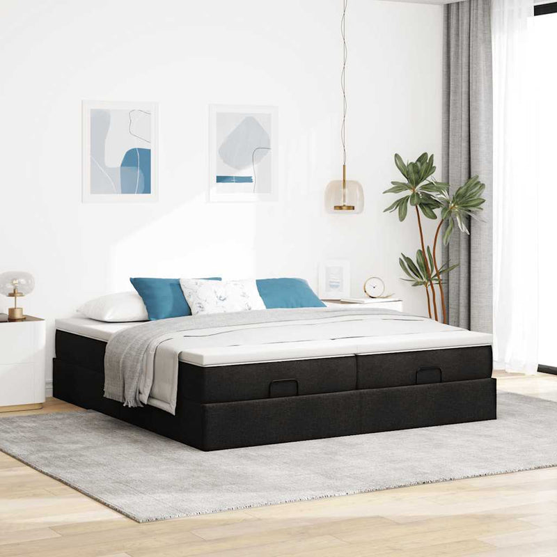 vidaXL Ottomán ágykeret matracokkal Fekete 160x200cm szövet