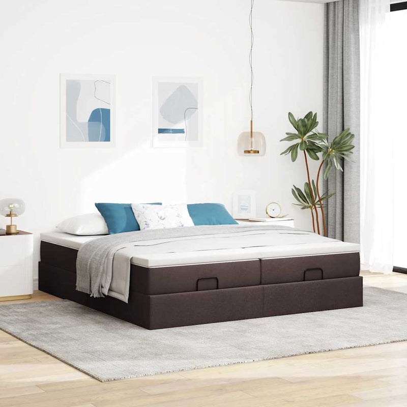 vidaXL Ottomán ágykeret matracokkal Sötétbarna 160x200cm szövet