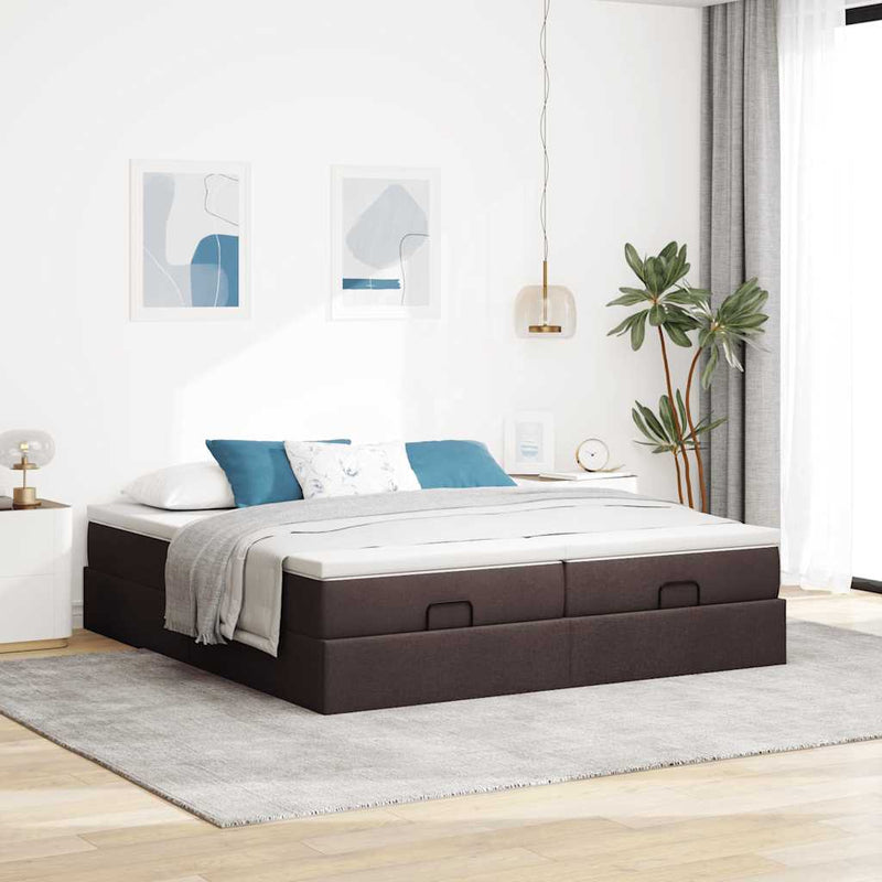 vidaXL Ottomán ágykeret matracokkal Sötétbarna 180x200cm szövet