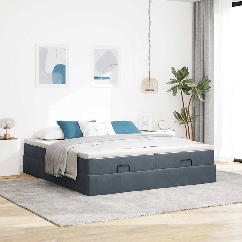 vidaXL Ottomán ágykeret matracokkal sötét szürke 160x200cm bársony