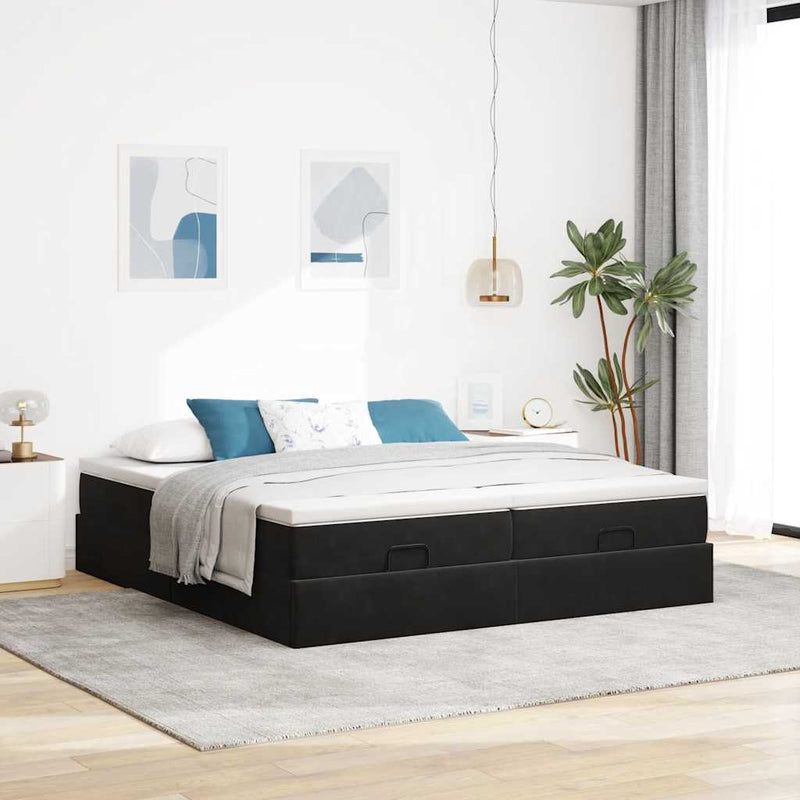 vidaXL Ottomán ágykeret matracokkal fekete 160x200cm bársony