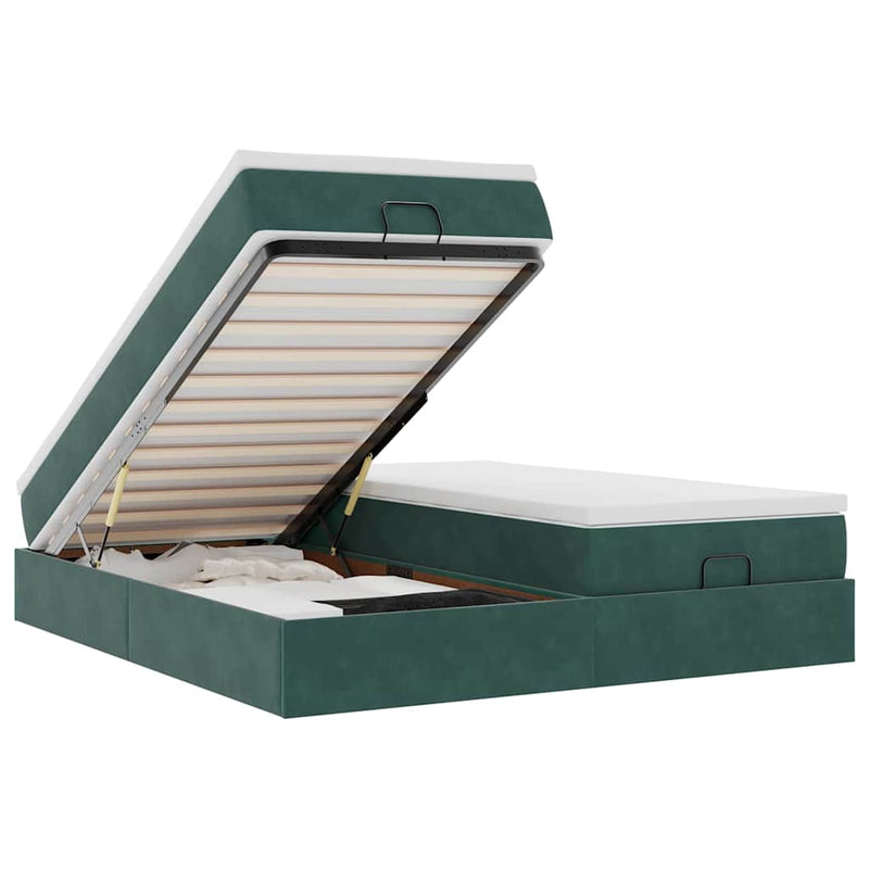 vidaXL Ottomán ágykeret matracokkal sötétzöld 180x200cm bársony