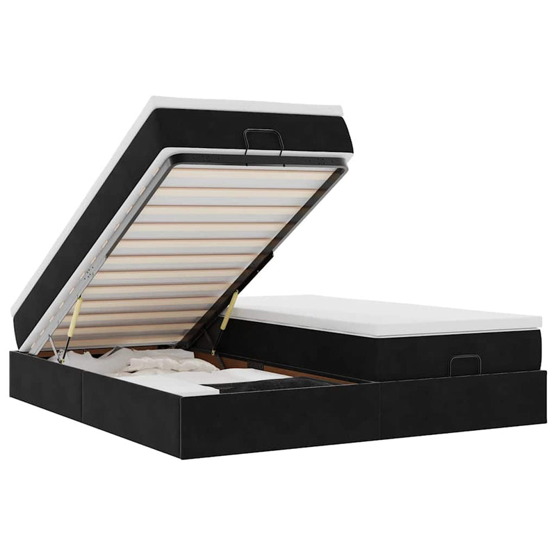 vidaXL Ottomán ágykeret matracokkal Fekete 200x200cm bársony