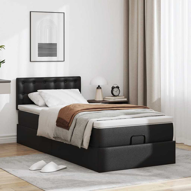 vidaXL fekete műbőr ottomán ágy matraccal 80x200cm