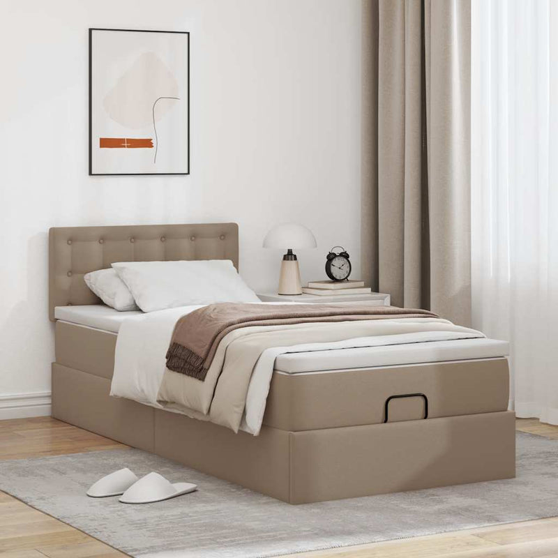 vidaXL kávészínű műbőr ottomán ágykeret matraccal 90x190cm