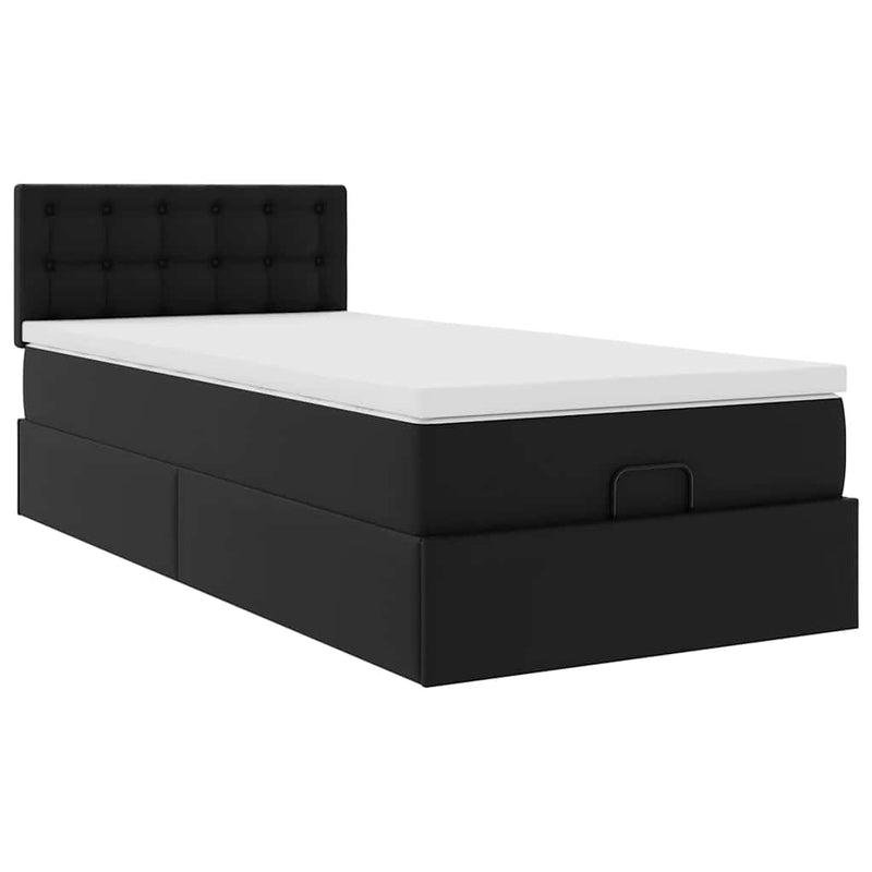 vidaXL fekete műbőr ottomán ágy matraccal 90x200cm