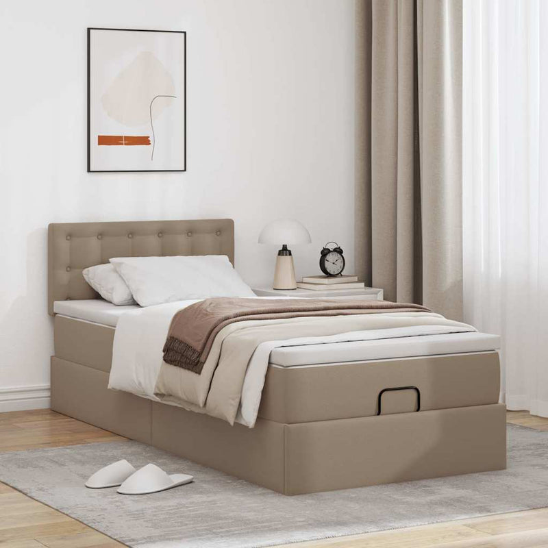 vidaXL kávészínű műbőr ottomán ágykeret matraccal 100x200cm