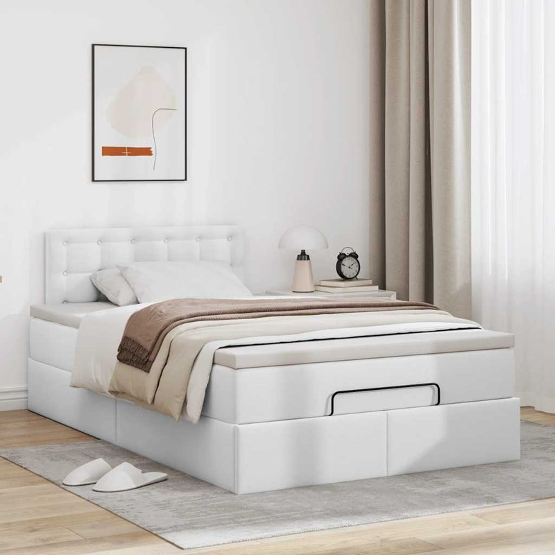 vidaXL Ottomán ágykeret matraccal Fehér 120x200cm műbőrrel