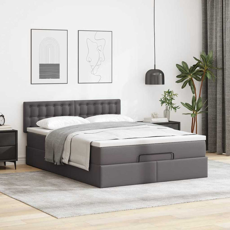 vidaXL Ottomán ágykeret matraccal Szürke 140x190cm műbőrrel