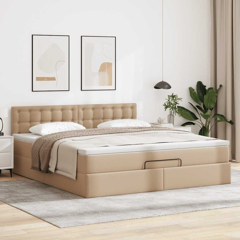 vidaXL Ottomán ágykeret matraccal Cappucino 140x200cm műbőrrel