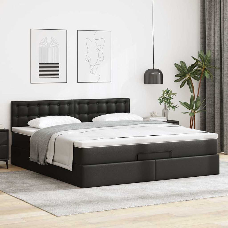 vidaXL Ottomán ágykeret matraccal fekete 180x200cm műbőrrel
