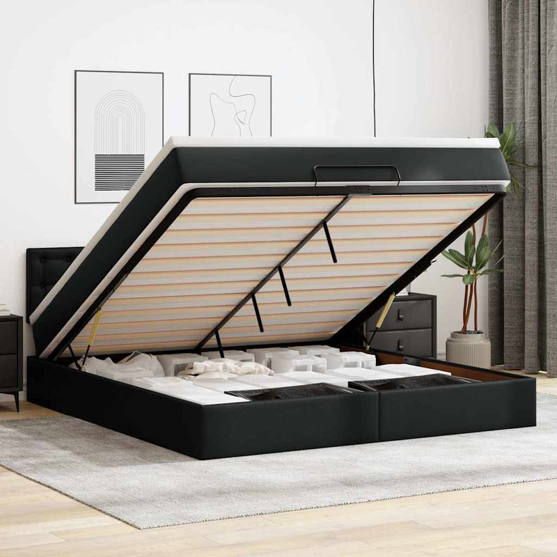 vidaXL Ottomán ágykeret matraccal fekete 180x200cm műbőrrel