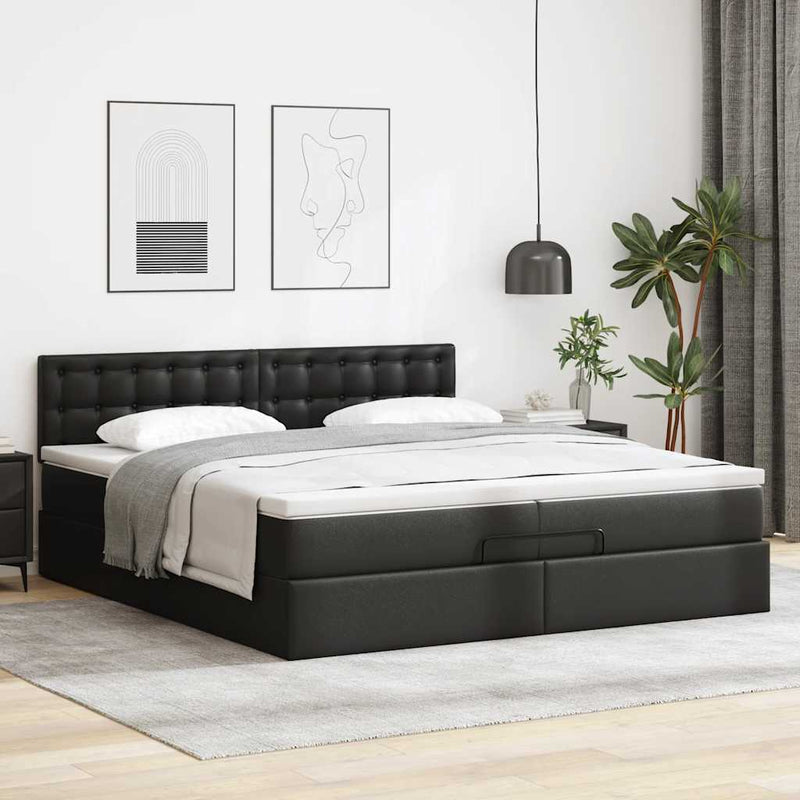 vidaXL Ottomán ágykeret matracokkal Fekete 200x200cm műbőr