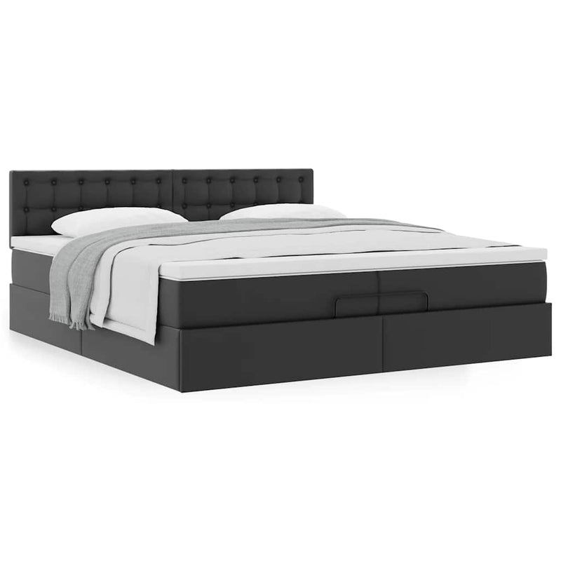 vidaXL Ottomán ágykeret matracokkal Fekete 200x200cm műbőr