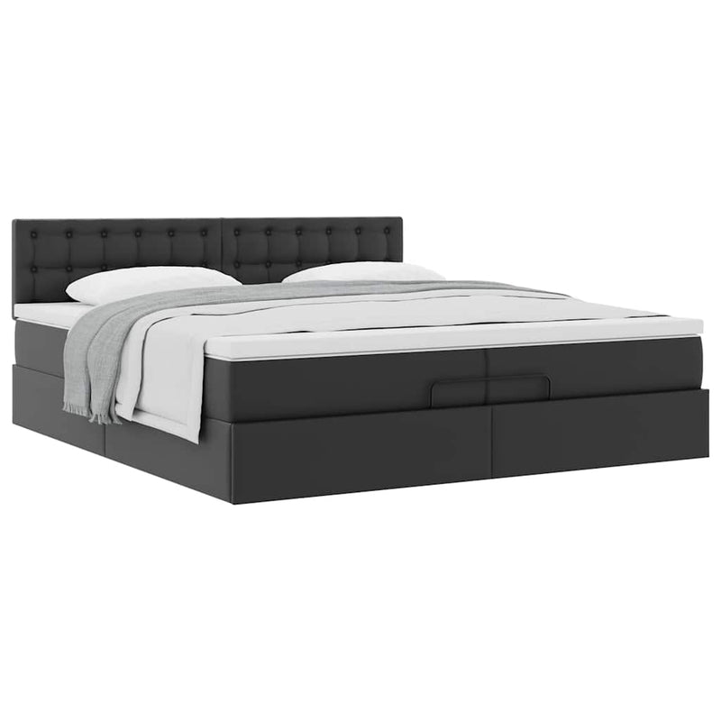 vidaXL Ottomán ágykeret matracokkal Fekete 200x200cm műbőr