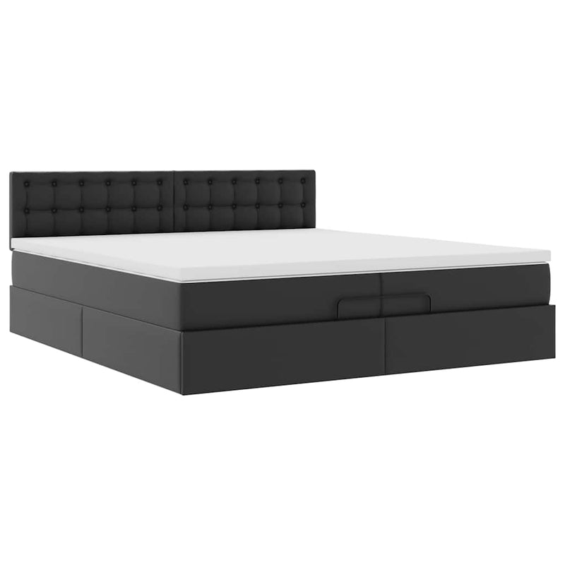 vidaXL Ottomán ágykeret matracokkal Fekete 200x200cm műbőr
