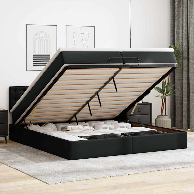 vidaXL Ottomán ágykeret matracokkal Fekete 200x200cm műbőr
