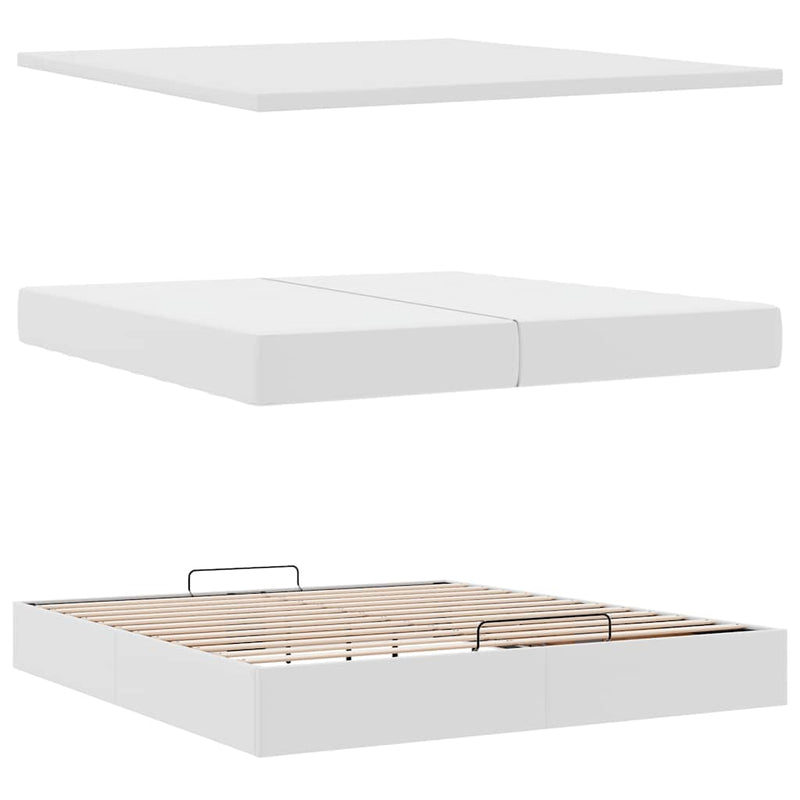 vidaXL Ottomán ágykeret matraccal Fehér 200x200cm műbőrrel